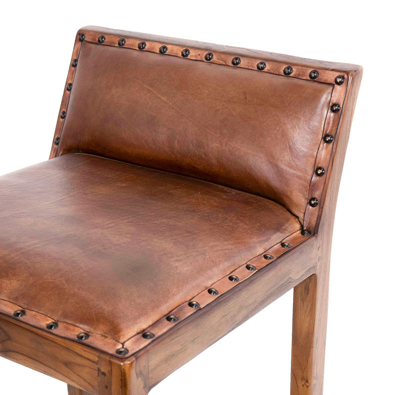 Union Rustic Skiles 25'' Solid Wood Genuine Leather Counter Stool Wayfair